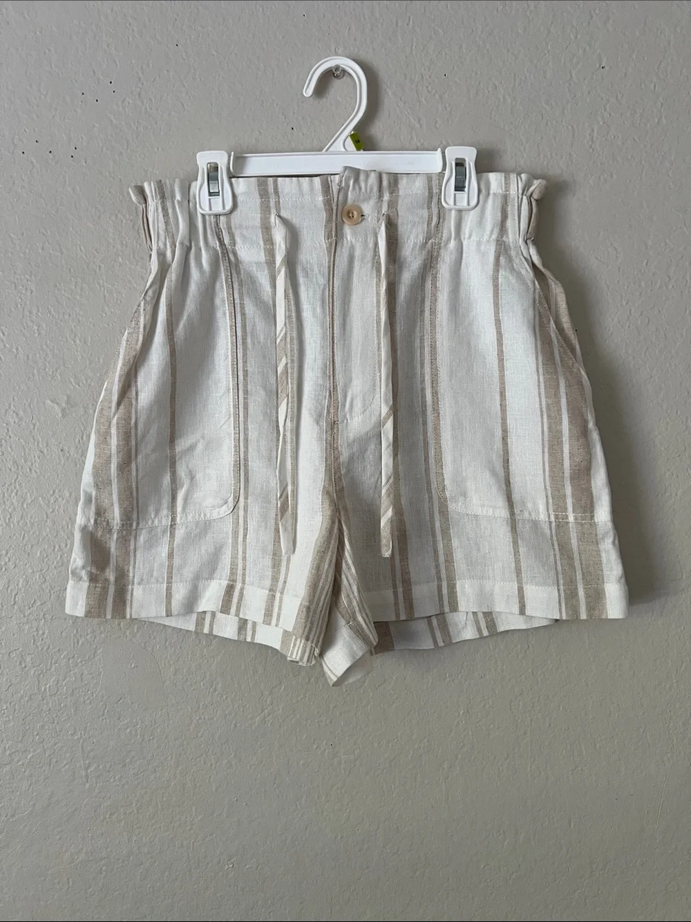 NWOT MADEWELL Linen-Blend Pull-On Paperbag Shorts: Undyed Stripe Edition XS